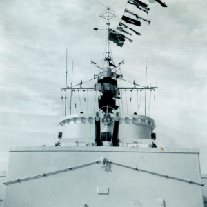 HMCS La Hulloise, dressed ship, Spithead, England, Victoria Day, May 18, 1964.
